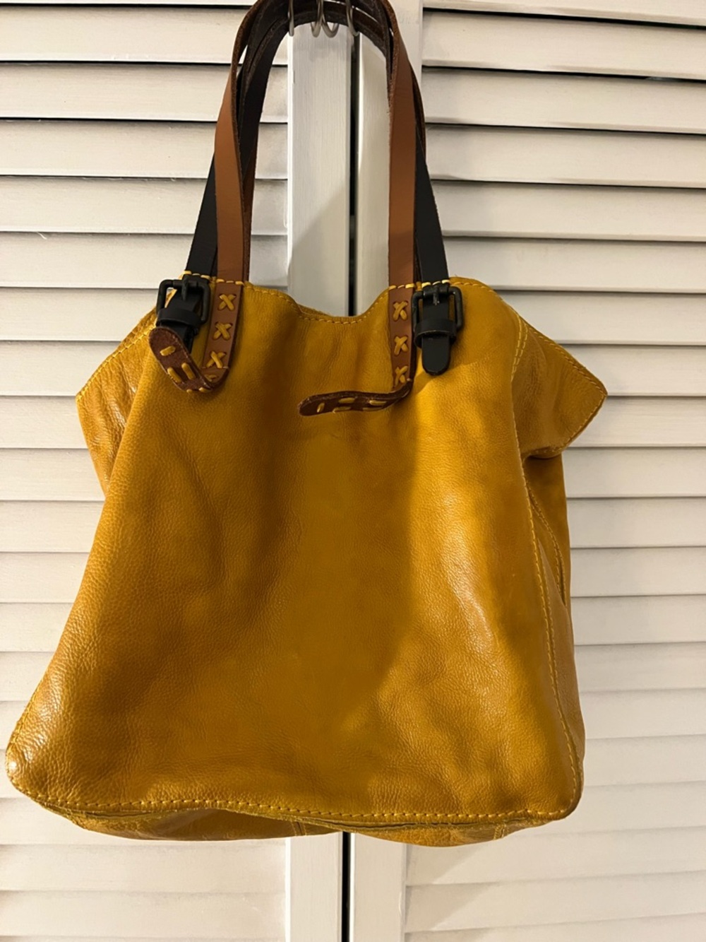 Anthropologie Holding Horses Cognac and Mustard Hobo/Tote Leather - Picture 2 of 9